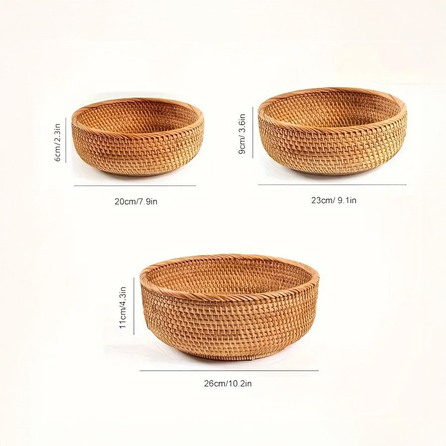 
  
  Handwoven Rattan Storage Baskets - Set of 3 Nesting Wicker Baskets for Home Decor, Bread, Fruit, and Organization
  
