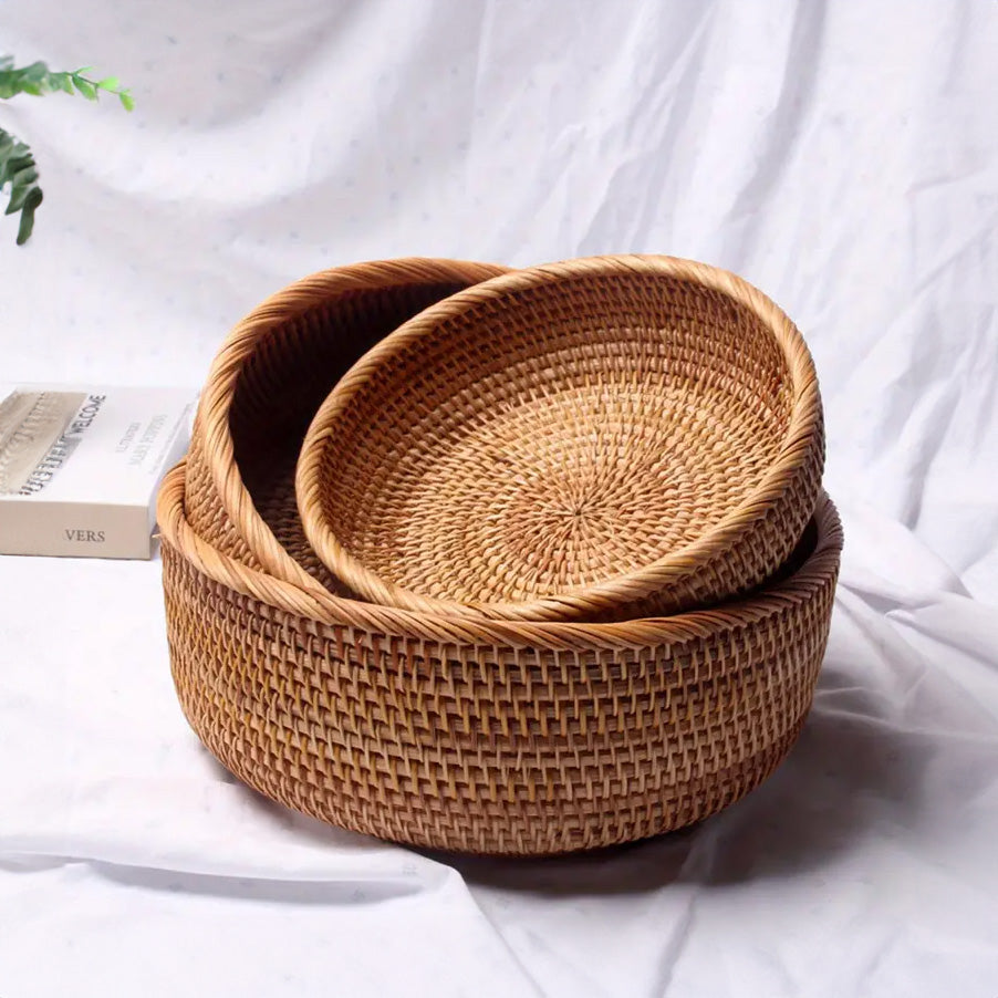 
  
  Handwoven Rattan Storage Baskets - Set of 3 Nesting Wicker Baskets for Home Decor, Bread, Fruit, and Organization
  
