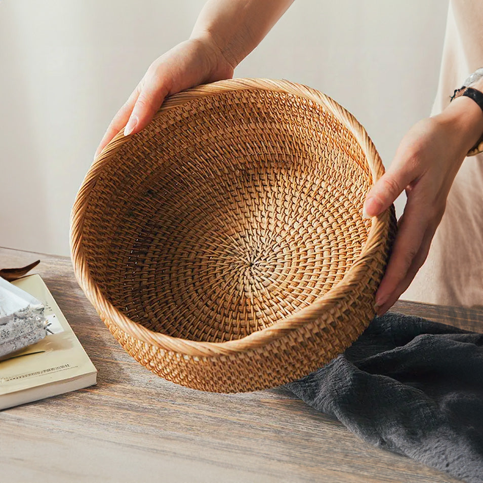 
  
  Handwoven Rattan Storage Baskets - Set of 3 Nesting Wicker Baskets for Home Decor, Bread, Fruit, and Organization
  
