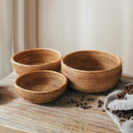 
  
  Handwoven Rattan Storage Baskets - Set of 3 Nesting Wicker Baskets for Home Decor, Bread, Fruit, and Organization
  
