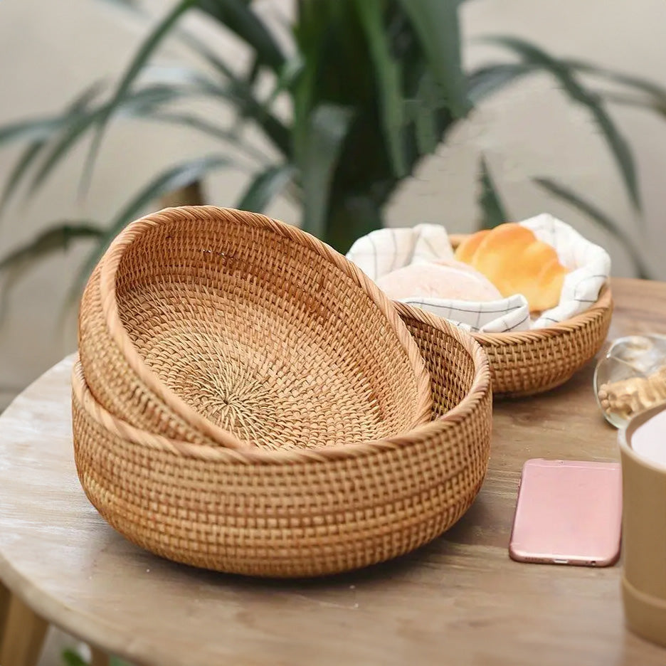 
  
  Handwoven Rattan Storage Baskets - Set of 3 Nesting Wicker Baskets for Home Decor, Bread, Fruit, and Organization
  
