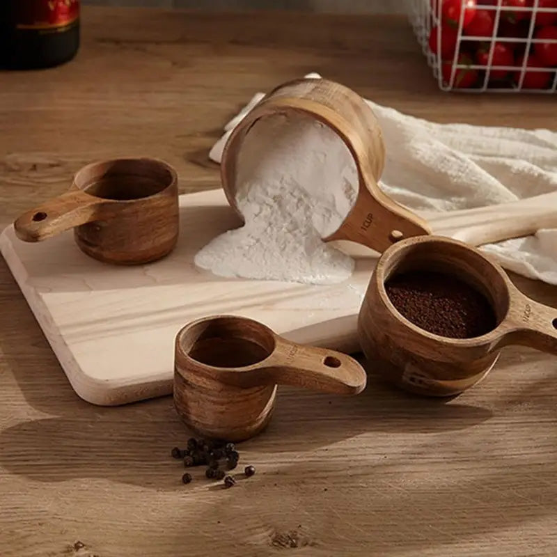 
  
  Sustainable Acacia Wood Measuring Cups & Spoons Set Handcrafted, Durable Kitchen Tools for Baking, Cooking, Coffee - Tea with Hanging Holes
  
