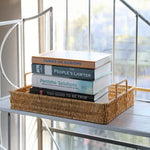 
  
  Rectangular Woven Serving Tray - Farmhouse Decor for Breakfast, Drinks, and Snacks -  Storage Holders - Coffee Table Organizer
  
