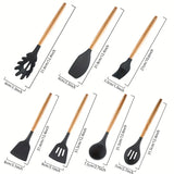 
  
  Modern Minimalist 7pcs Silicone Cooking Utensils Set, Food Grade Baking Tools,  Non-stick Heat Resistant Silicone Wooden Handle  (Black)
  
