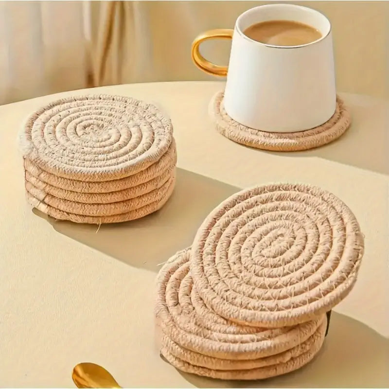 
  
  Minimalist Cotton Woven Beige Coasters - 6 Piece Set
  
