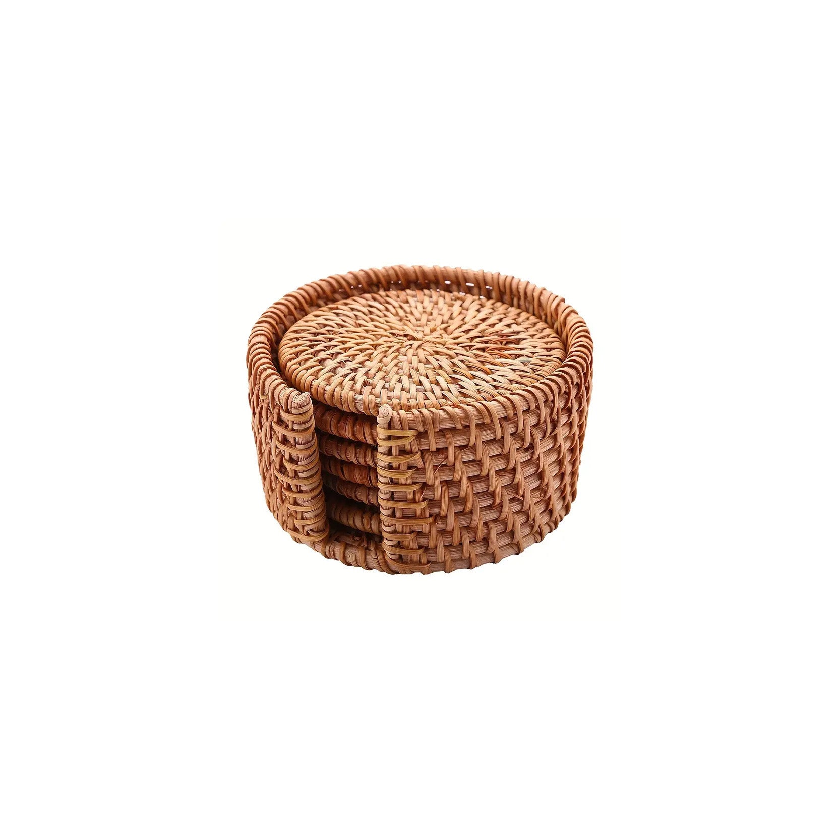 
  
  Natural Rattan Coaster Set with Holder - 6 Piece
  
