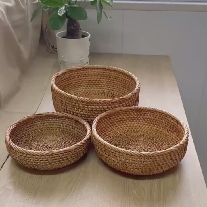 
  
  Handwoven Rattan Storage Baskets - Set of 3 Nesting Wicker Baskets for Home Decor, Bread, Fruit, and Organization
  
